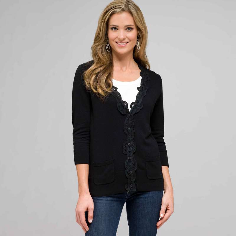 Lace Trimmed Cardigan, , large image number 0
