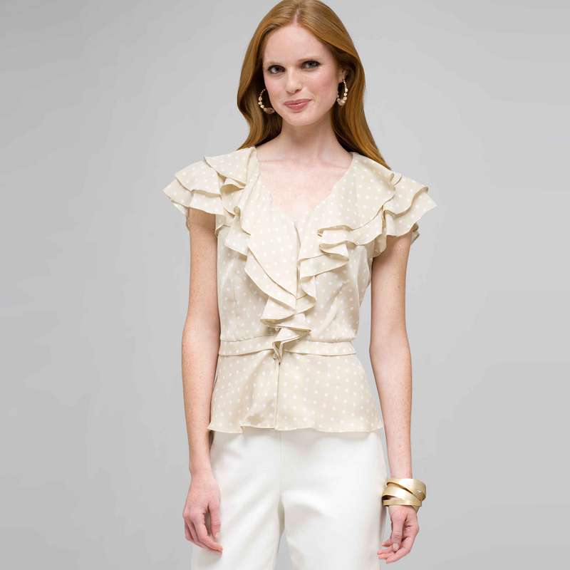 Polka Dot Ruffle Front Button Down Shirt, Dark Stone & White, large image number 0